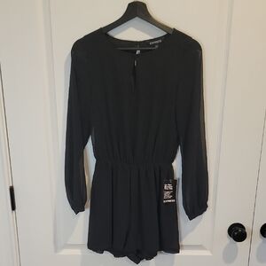 Express Long Sleeve Romper, Black, XS, Sheer Sleeves, NWT!